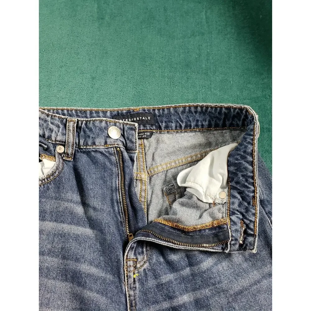 Aeropostale Jeans Size 6 Womens Blue Cotton Pants Fray Hem High Rise Wide Leg - Picture 5 of 13